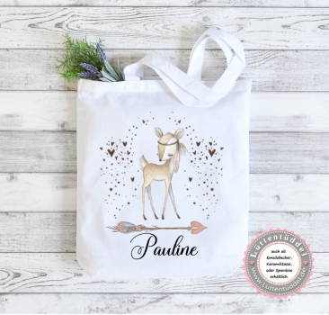 Waldfreunde Reh Indianer Boho Beutel Name (personalisiert) Kindergarten Wunschname KITA Kindergarten Einschulung Geburtstag Lüttentüddel®